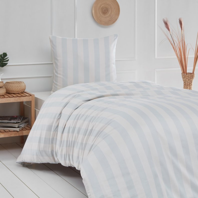 temperament mikrofon Portal Lyseblå stribet lækkert sengetøj i 100 % bomuldssatin